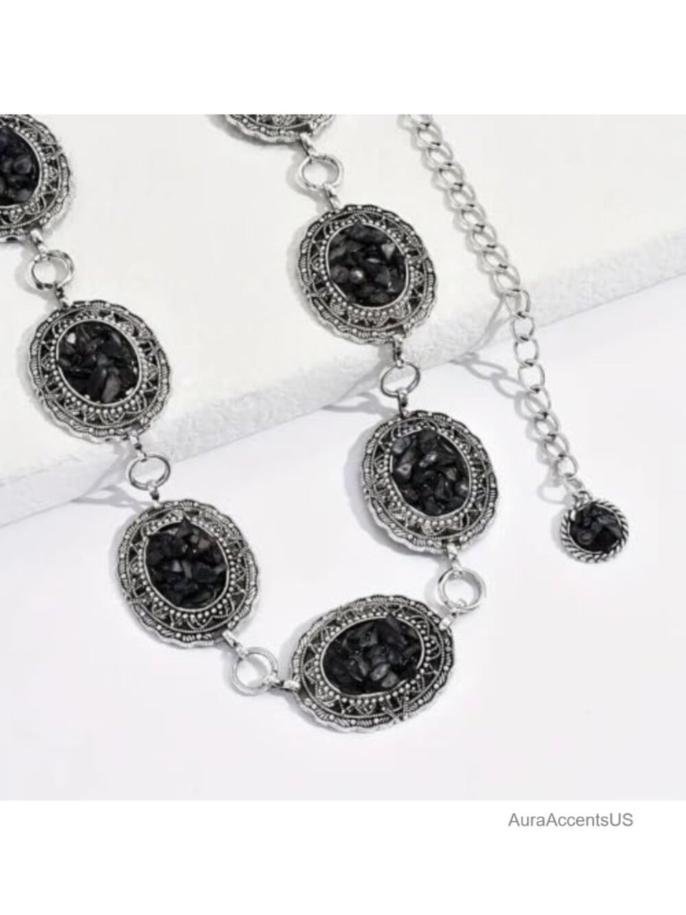 Vintage Western Concho Chain Belt Metal Acrylic Gems Adjustable Waist Chain for - Picture 3 of 6